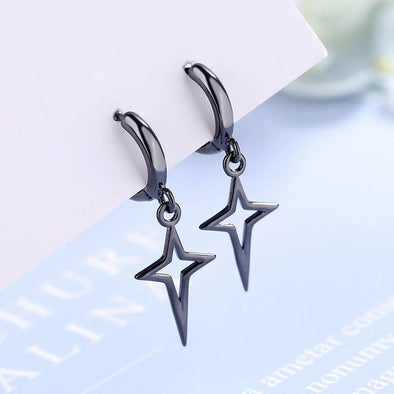 Silver Star Drop Earrings