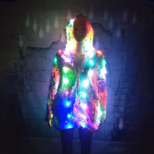 LED Rainbow Sequin Hoodie